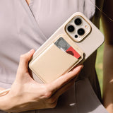 Tarjetero multiposición y espejo de alta resistencia color Crema para iPhone