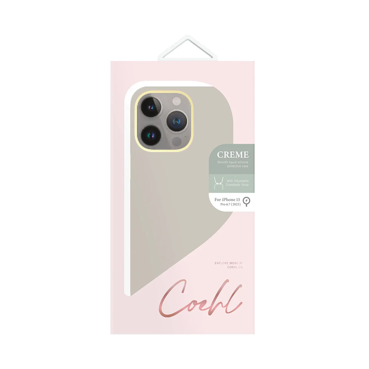 Funda con correa incluida, detalles metálicos, compatible con MagSafe color Marfil para iPhone 15 Pro Max