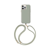 Funda con correa incluida, detalles metálicos, compatible con MagSafe color Verde Salvia para iPhone 15 Pro Max